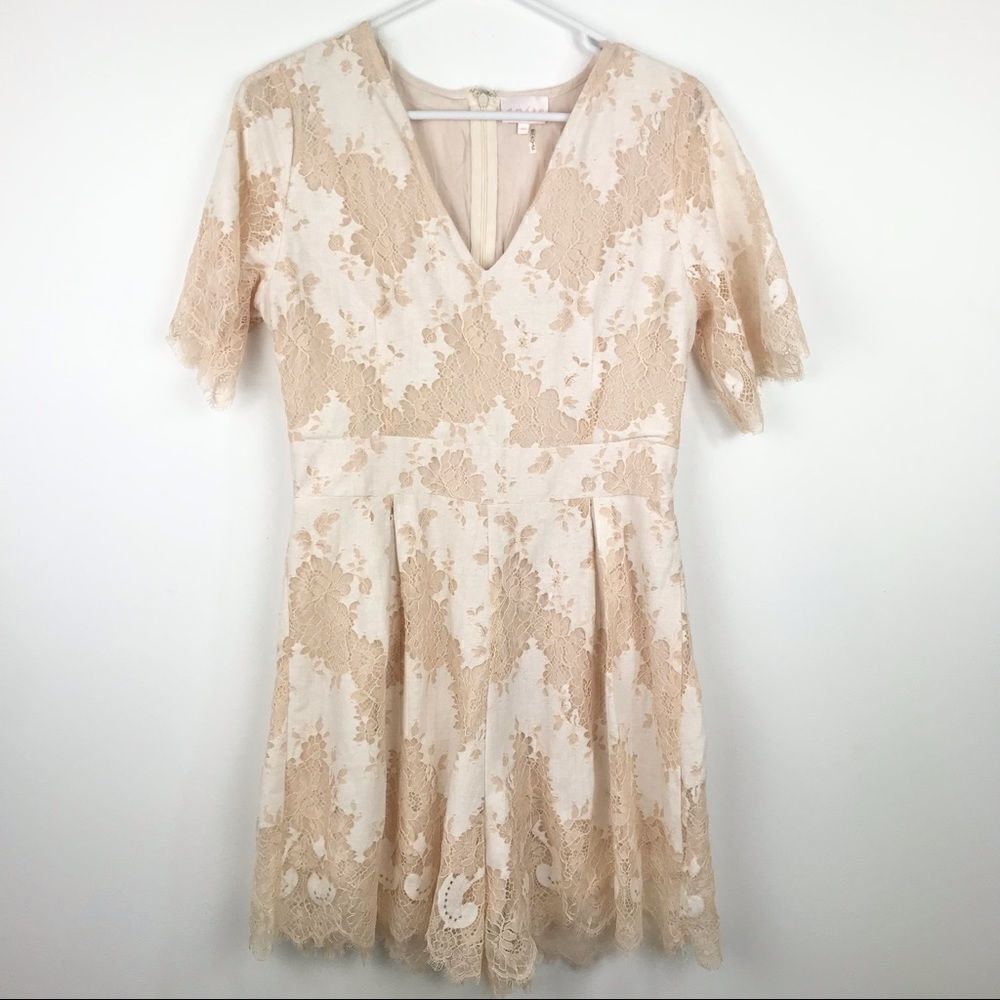 Entro  Cream  Lace Neutral One Piece Boho Chic Festival V Neck Romper